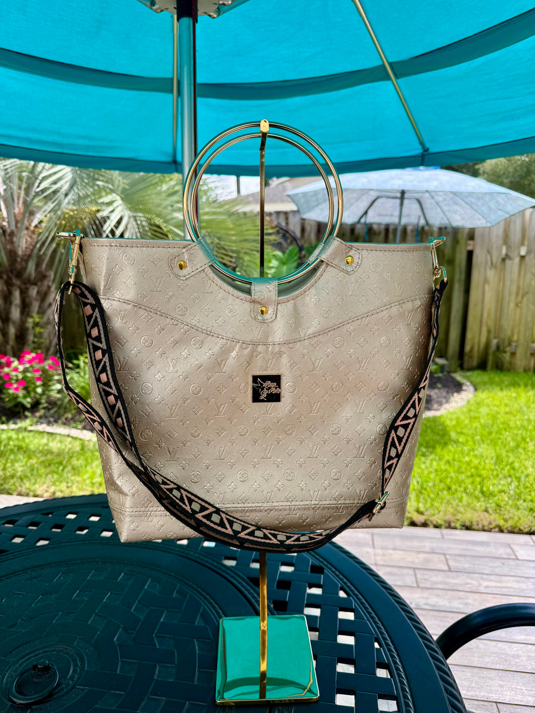 Boujee Bracelet Tote Bag in Gold Faux Leather