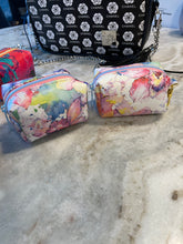 Load image into Gallery viewer, Small Pouch White Multi with light blue zipper
