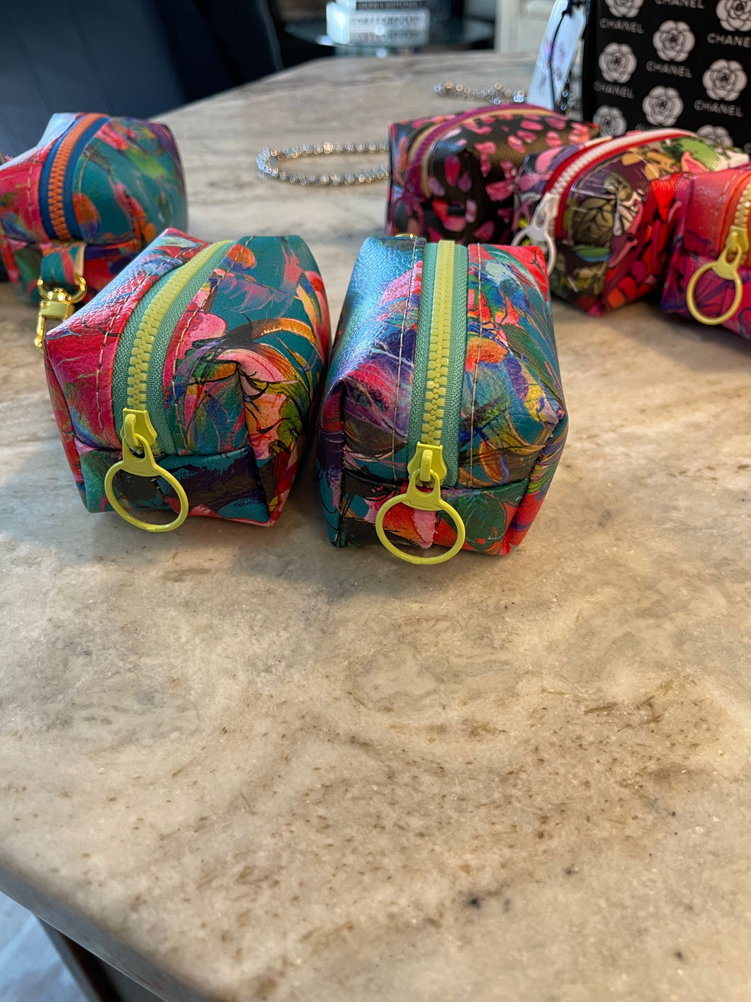 Small Pouch Blue Multi with yellow zipper