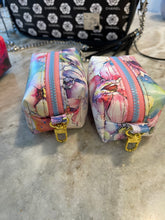 Load image into Gallery viewer, Small Pouch White Multi with light blue zipper
