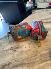 Load image into Gallery viewer, Small Pouch Blue Multi with coral zipper
