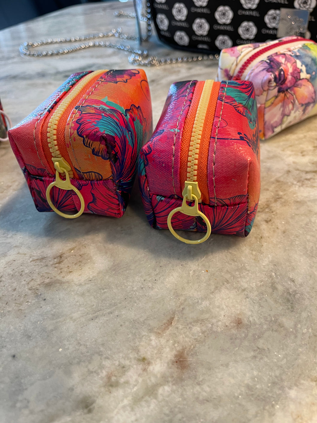 Small Pouch Orange Multi with yellow zipper